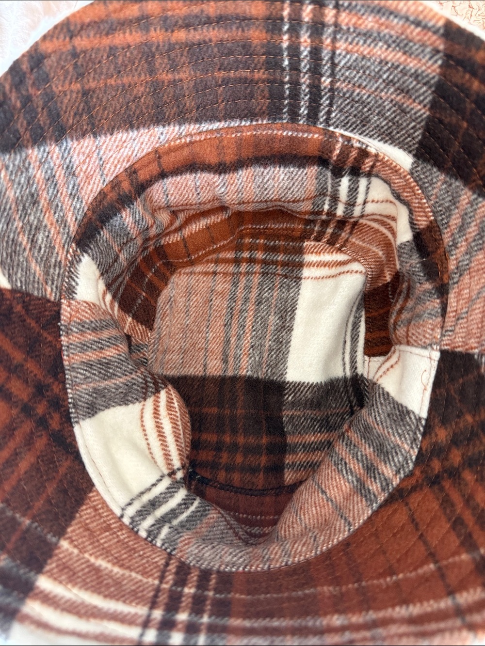 Plaid Bucket Hat - Brown & Cream Checked with Reversible Faux Fur inside - Picture 6 of 6